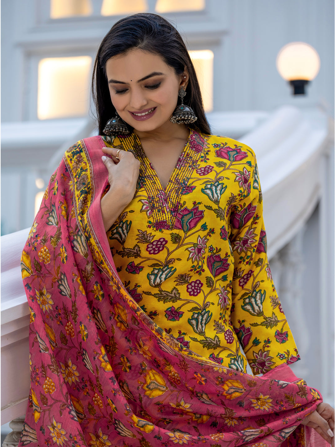 Jyoti Fashion Women's Yellow Rayon Print with Thread Designer Kurta Set with Dupatta - Distacart