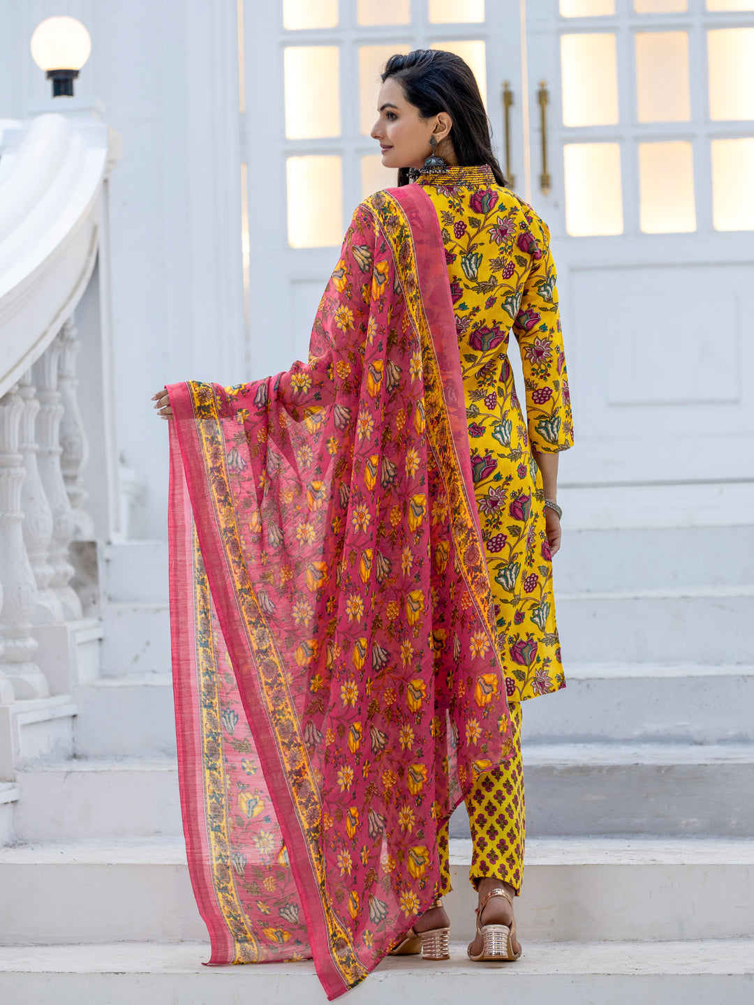 Jyoti Fashion Women's Yellow Rayon Print with Thread Designer Kurta Set with Dupatta - Distacart