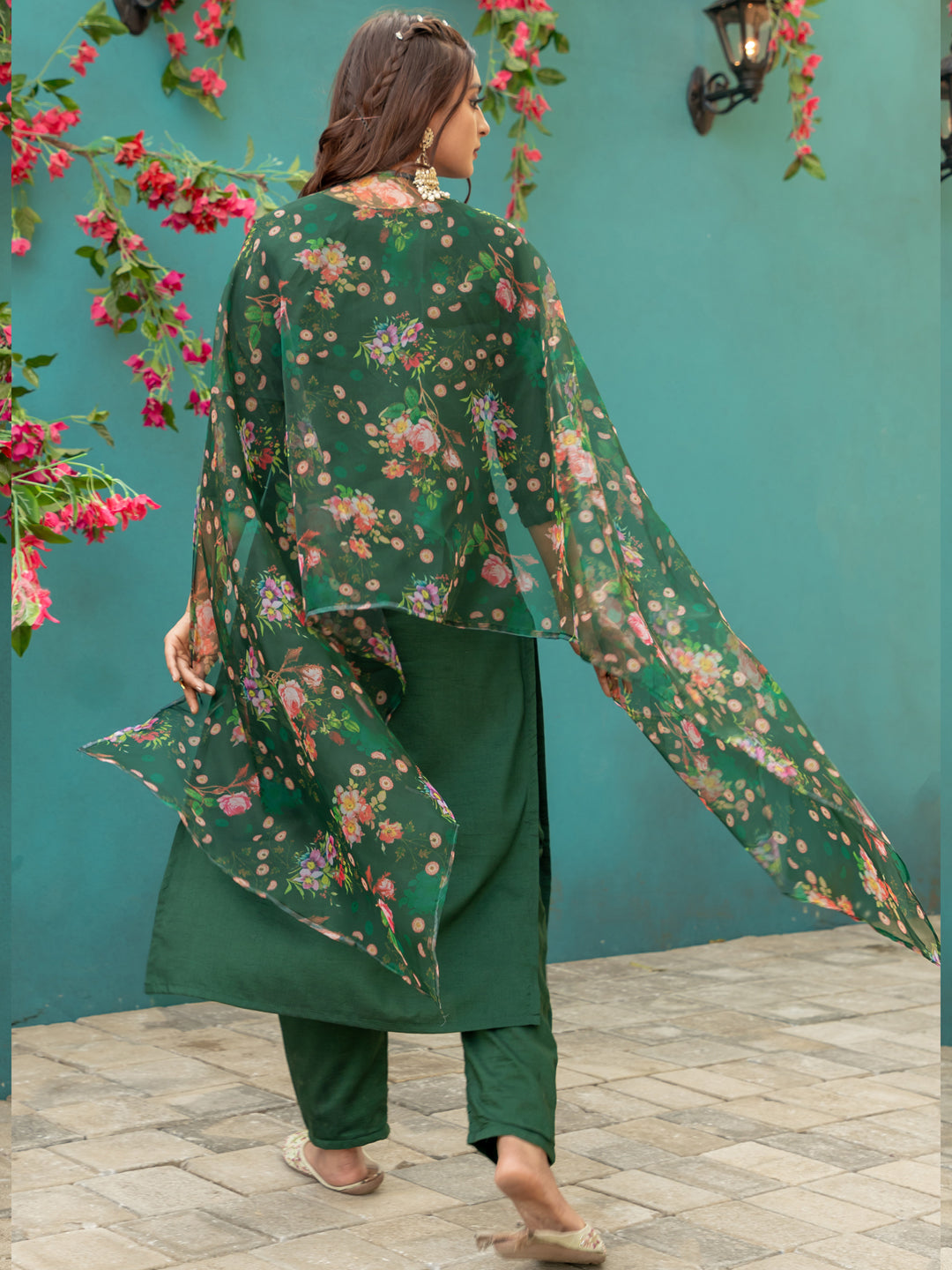 Jyoti Fashion Women's Bottle Green Silk Handwork Designer Kurta Set with Dupatta - Distacart