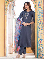 Jyoti Fashion Women's Gray Silk Handwork Designer Kurta Set with Dupatta - Distacart