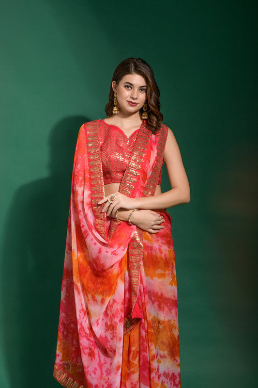 Jyoti Fashion Women's Gajri Sequence Embroidery Chiffon Saree with Blouse - Distacart