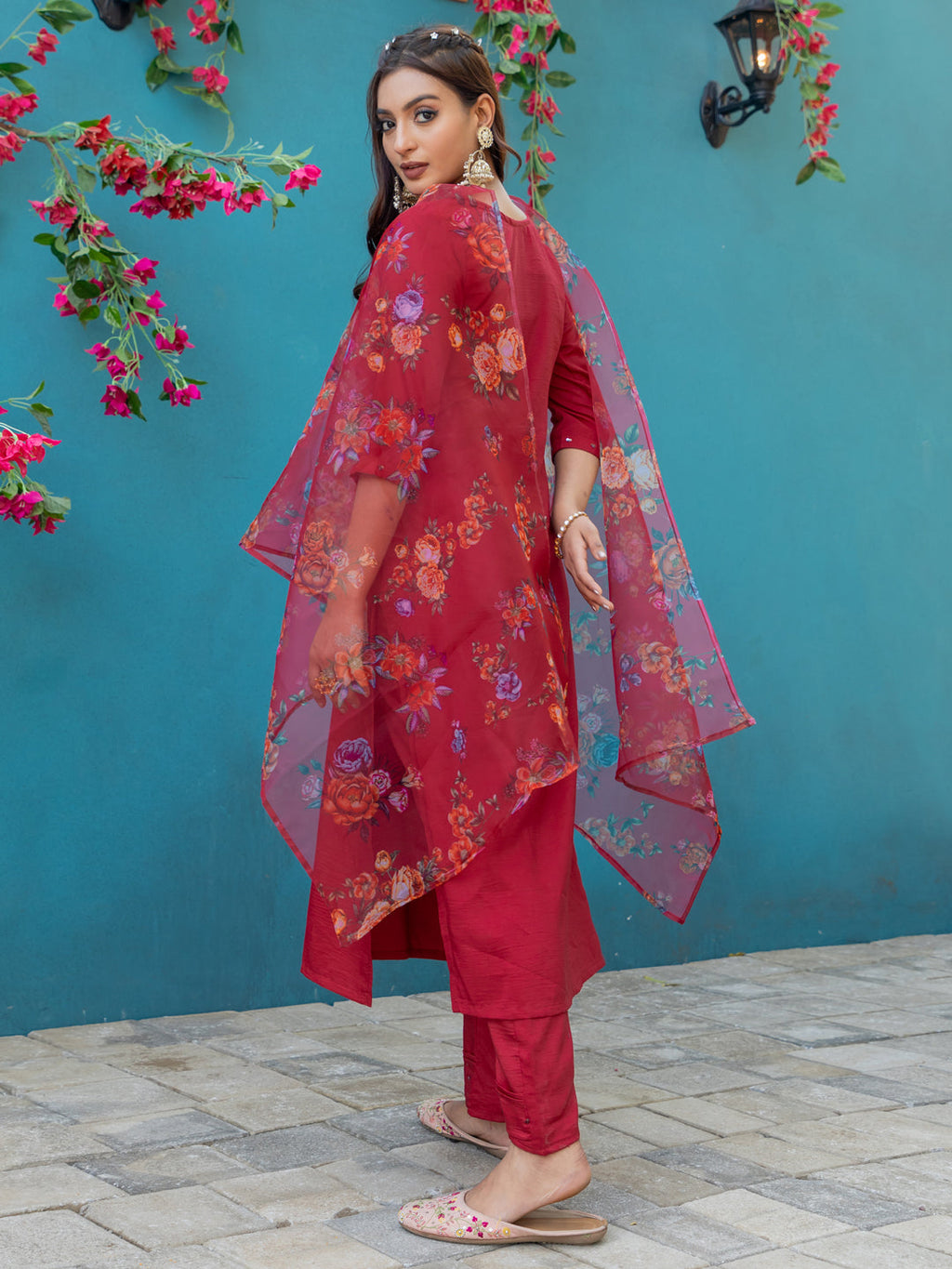 Jyoti Fashion Women's Maroon Silk Handwork Designer Kurta Set with Dupatta - Distacart