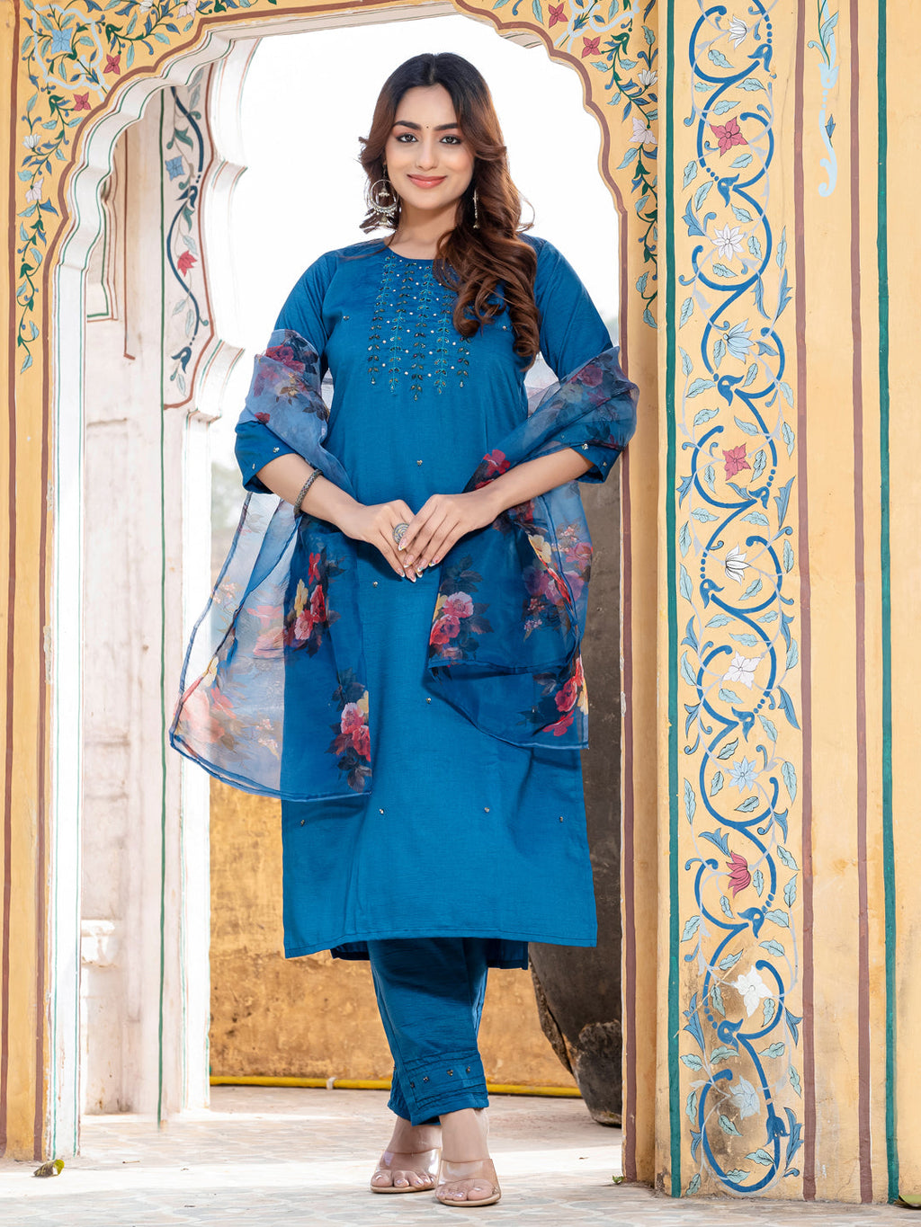 Jyoti Fashion Women's Morpich Silk Handwork Designer Kurta Set with Dupatta - Distacart