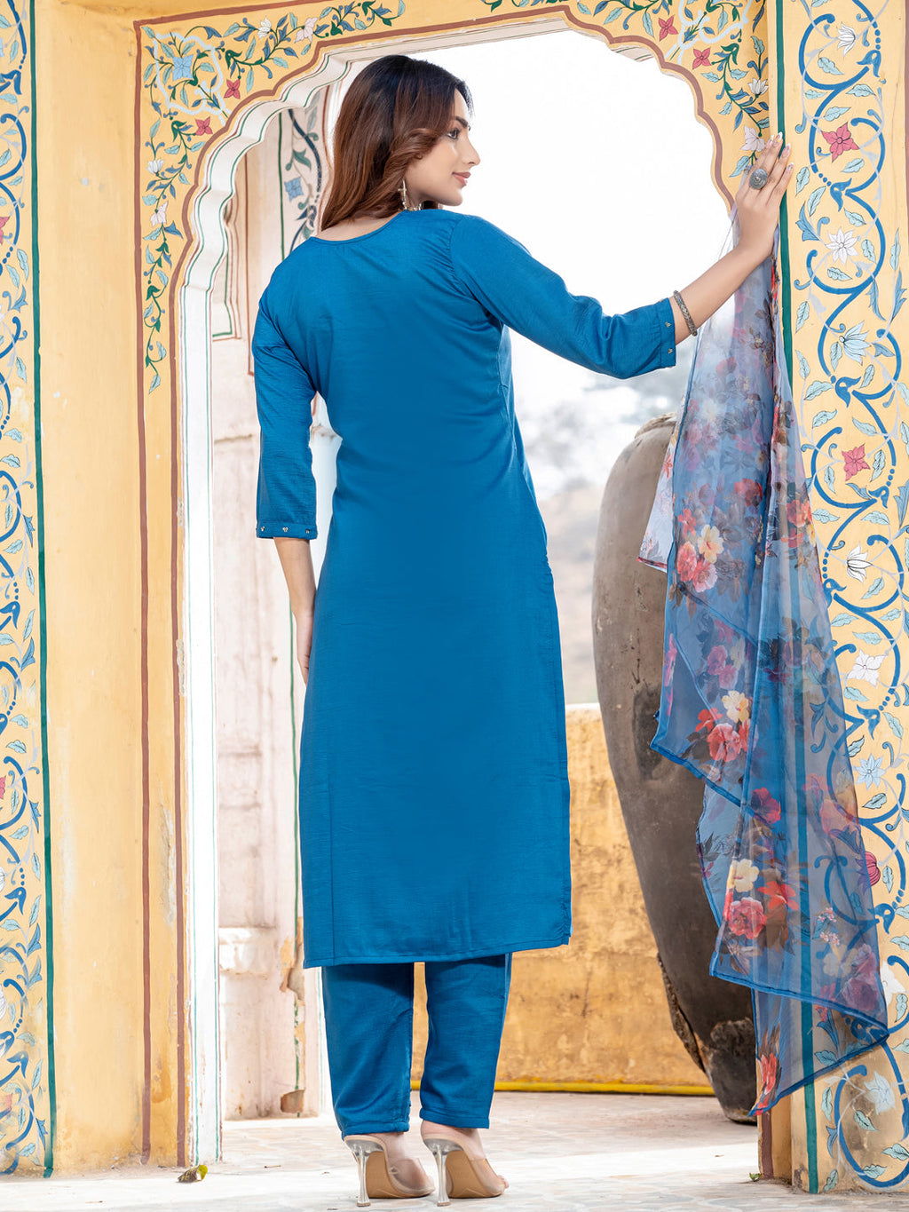 Jyoti Fashion Women's Morpich Silk Handwork Designer Kurta Set with Dupatta - Distacart