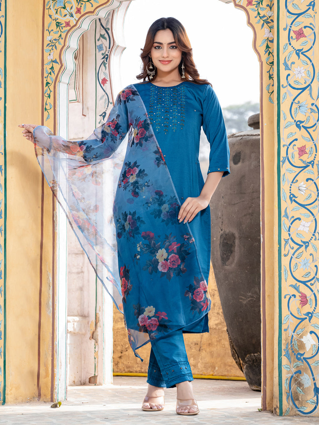 Jyoti Fashion Women's Morpich Silk Handwork Designer Kurta Set with Dupatta - Distacart