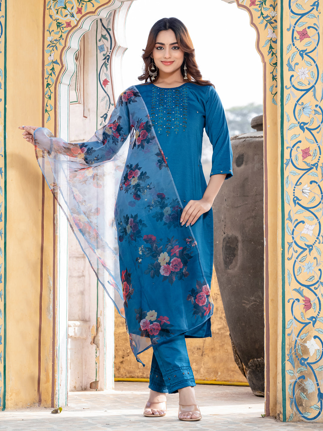 Jyoti Fashion Women's Morpich Silk Handwork Designer Kurta Set with Dupatta - Distacart