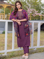 Jyoti Fashion Women's Purple Silk Handwork Designer Kurta Set with Dupatta - Distacart