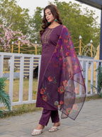 Jyoti Fashion Women's Purple Silk Handwork Designer Kurta Set with Dupatta - Distacart