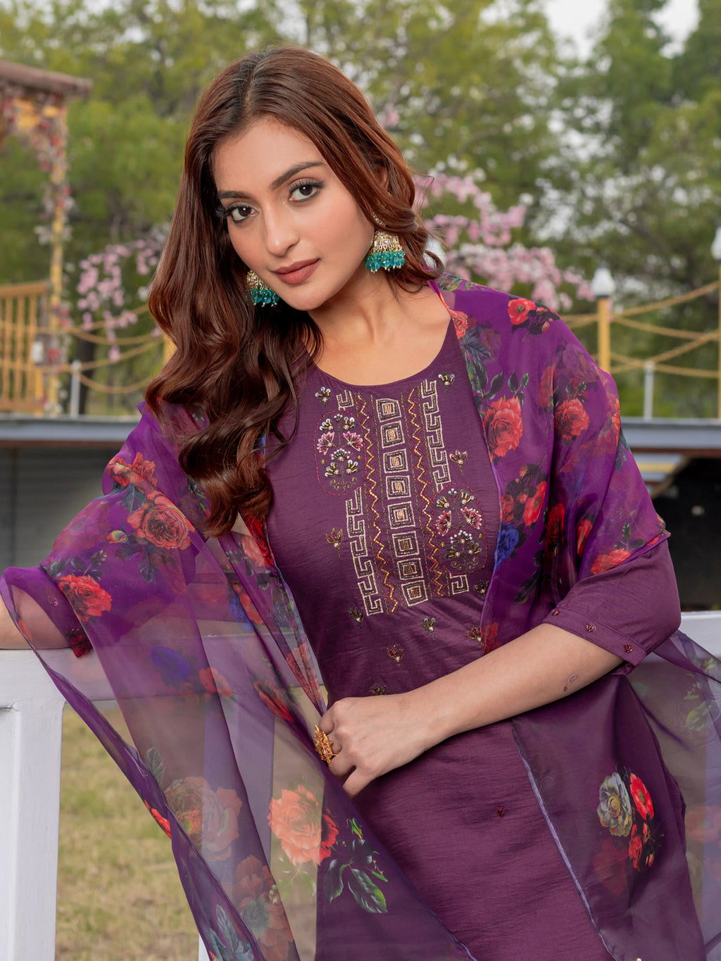 Jyoti Fashion Women's Purple Silk Handwork Designer Kurta Set with Dupatta - Distacart