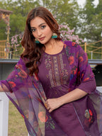 Jyoti Fashion Women's Purple Silk Handwork Designer Kurta Set with Dupatta - Distacart
