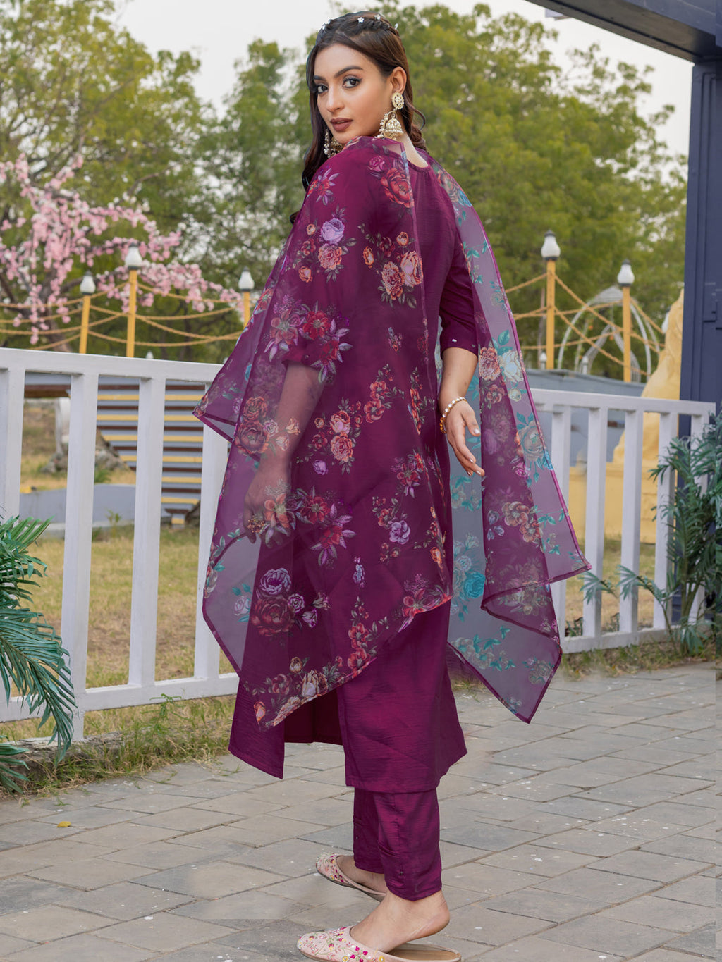 Jyoti Fashion Women's Purple Silk Handwork Designer Kurta Set with Dupatta - Distacart