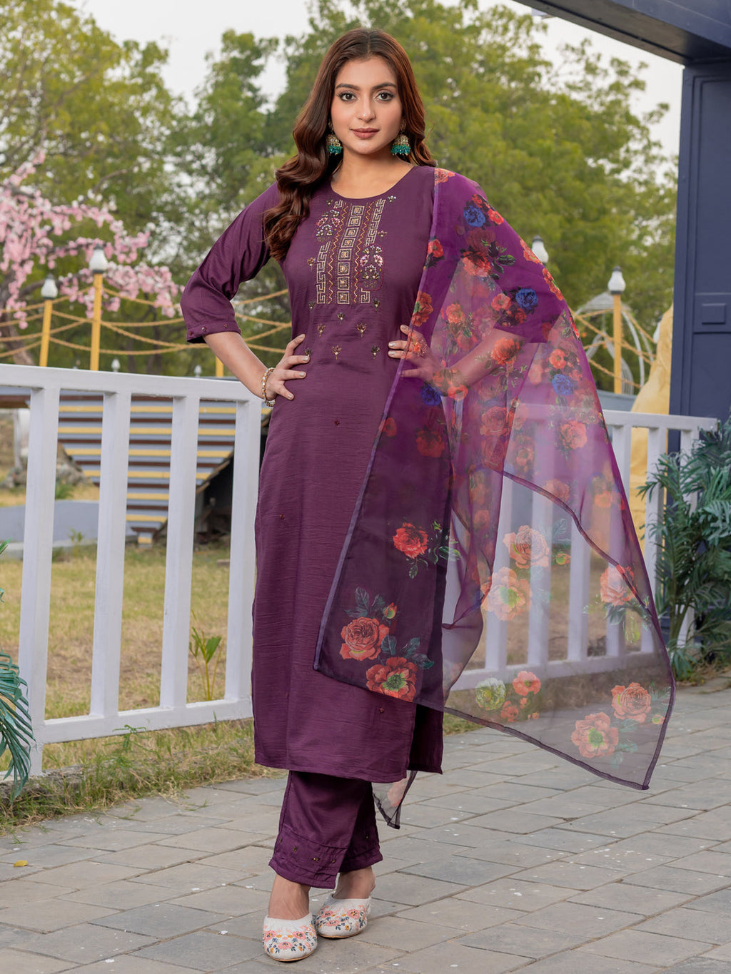 Jyoti Fashion Women's Purple Silk Handwork Designer Kurta Set with Dupatta - Distacart