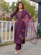 Jyoti Fashion Women's Purple Silk Handwork Designer Kurta Set with Dupatta - Distacart