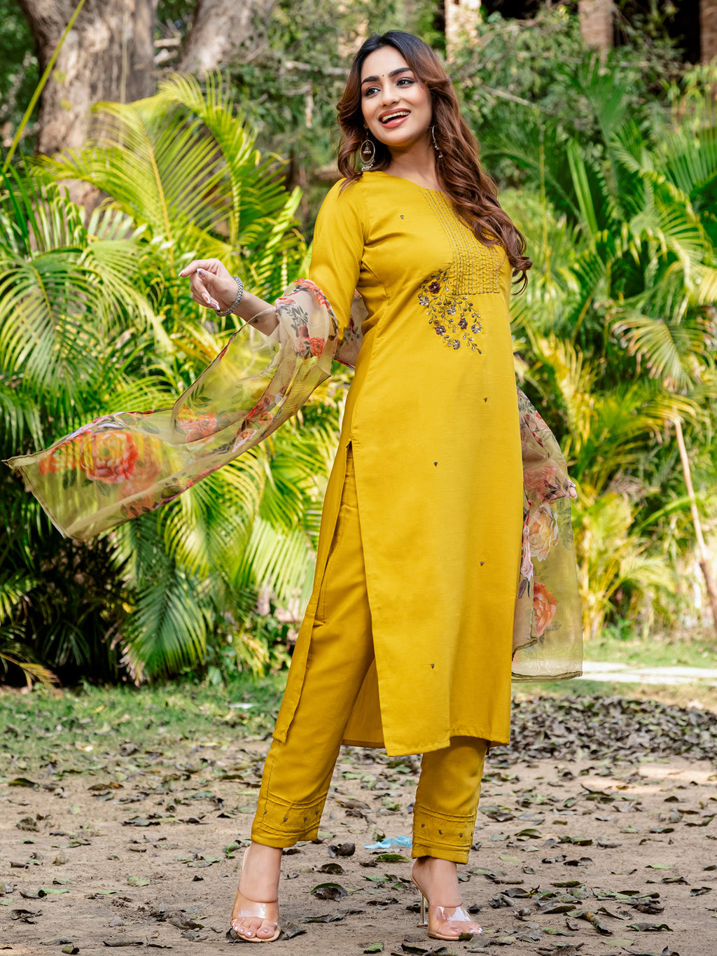 Jyoti Fashion Women's Yellow Silk Handwork Designer Kurta Set with Dupatta - Distacart