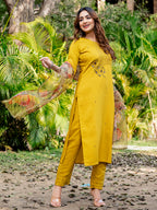 Jyoti Fashion Women's Yellow Silk Handwork Designer Kurta Set with Dupatta - Distacart
