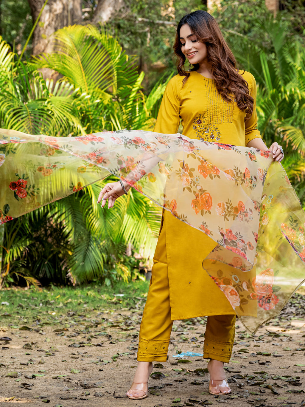 Jyoti Fashion Women's Yellow Silk Handwork Designer Kurta Set with Dupatta - Distacart