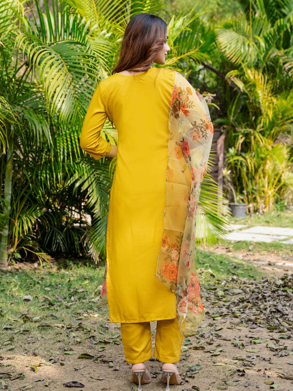 Jyoti Fashion Women's Yellow Silk Handwork Designer Kurta Set with Dupatta - Distacart