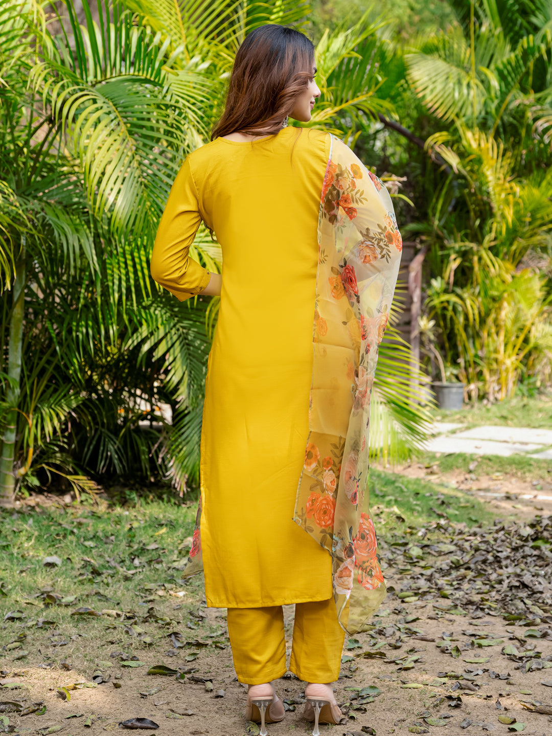 Jyoti Fashion Women's Yellow Silk Handwork Designer Kurta Set with Dupatta - Distacart