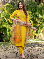 Jyoti Fashion Women's Yellow Silk Handwork Designer Kurta Set with Dupatta - Distacart