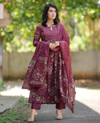 Jyoti Fashion Women's Maroon Rayon Printed Designer Kurta Set with Dupatta - Distacart