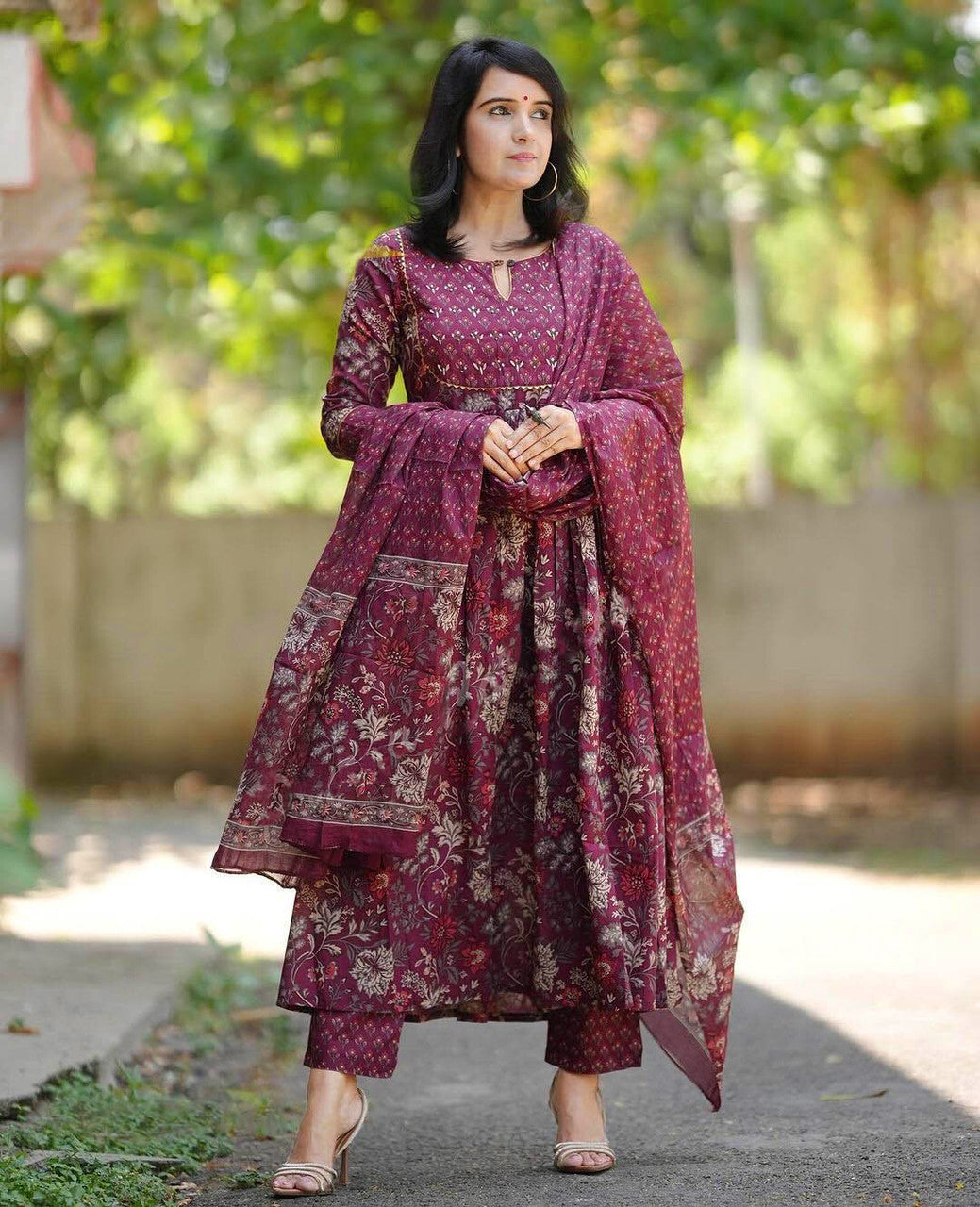 Jyoti Fashion Women's Maroon Rayon Printed Designer Kurta Set with Dupatta - Distacart