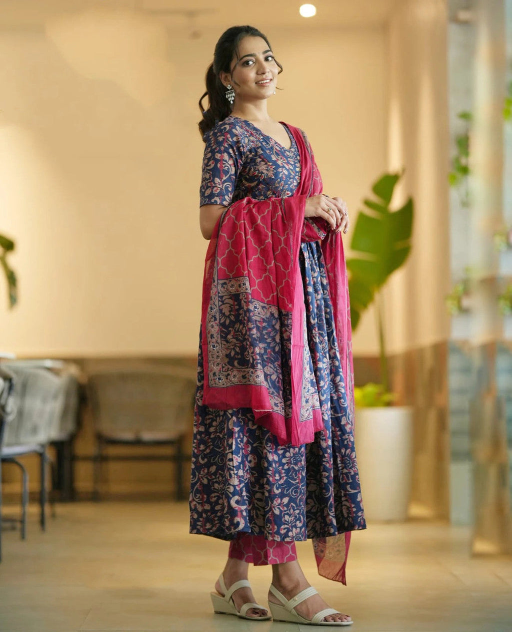 Jyoti Fashion Women's Navy Blue Rayon Printed Designer Kurta Set with Dupatta - Distacart