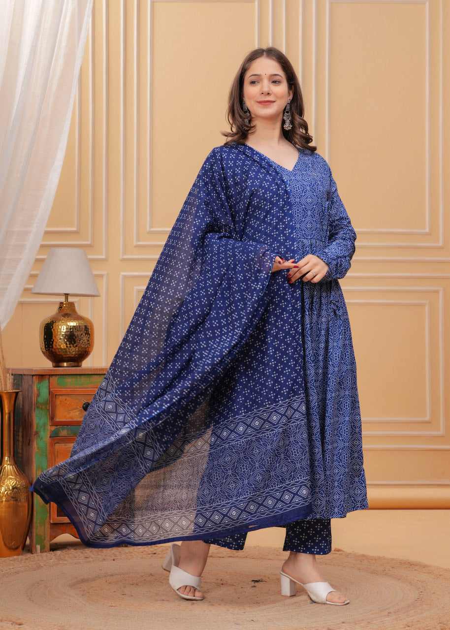 Jyoti Fashion Women's Blue Rayon Printed Designer Kurta Set with Dupatta - Distacart