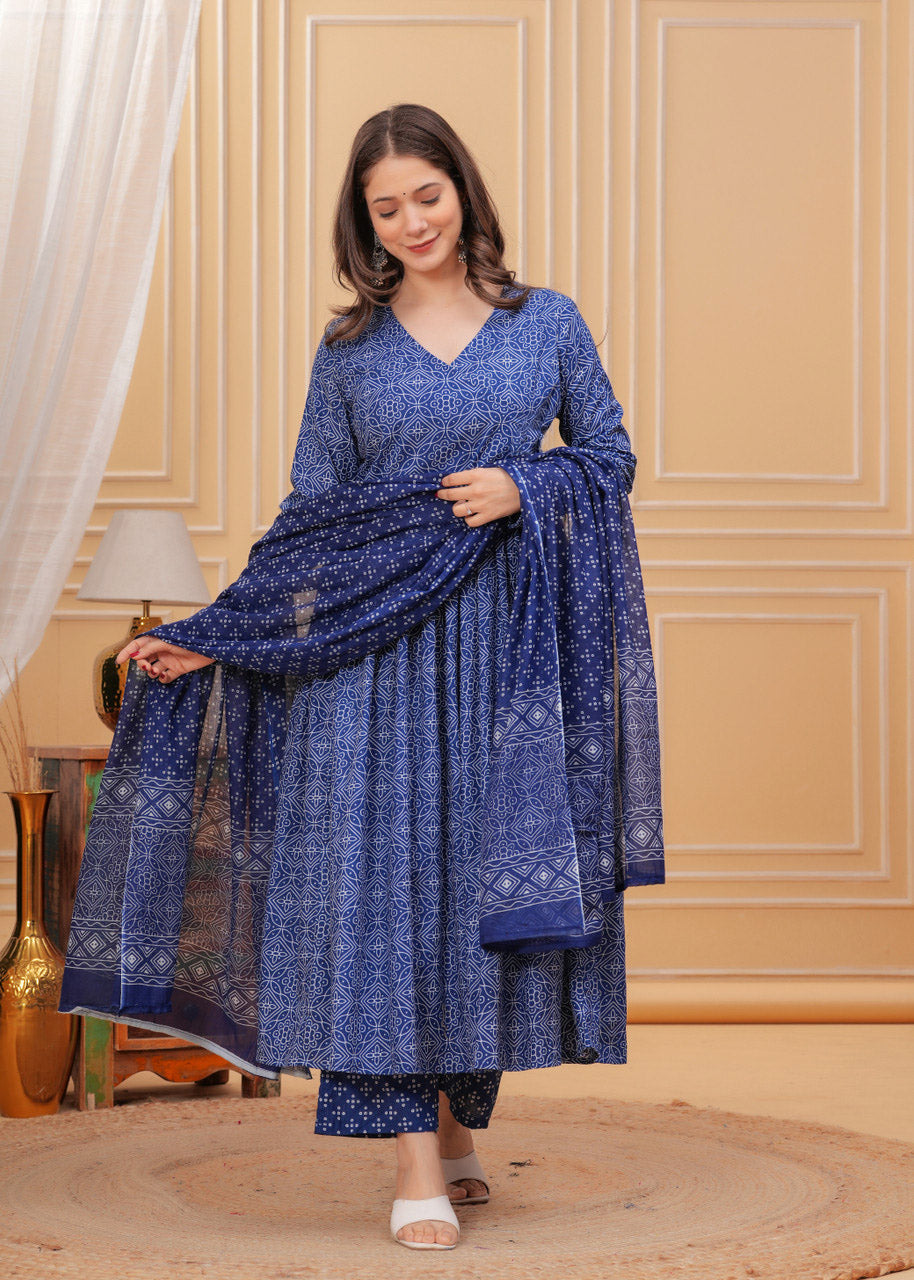 Jyoti Fashion Women's Blue Rayon Printed Designer Kurta Set with Dupatta - Distacart
