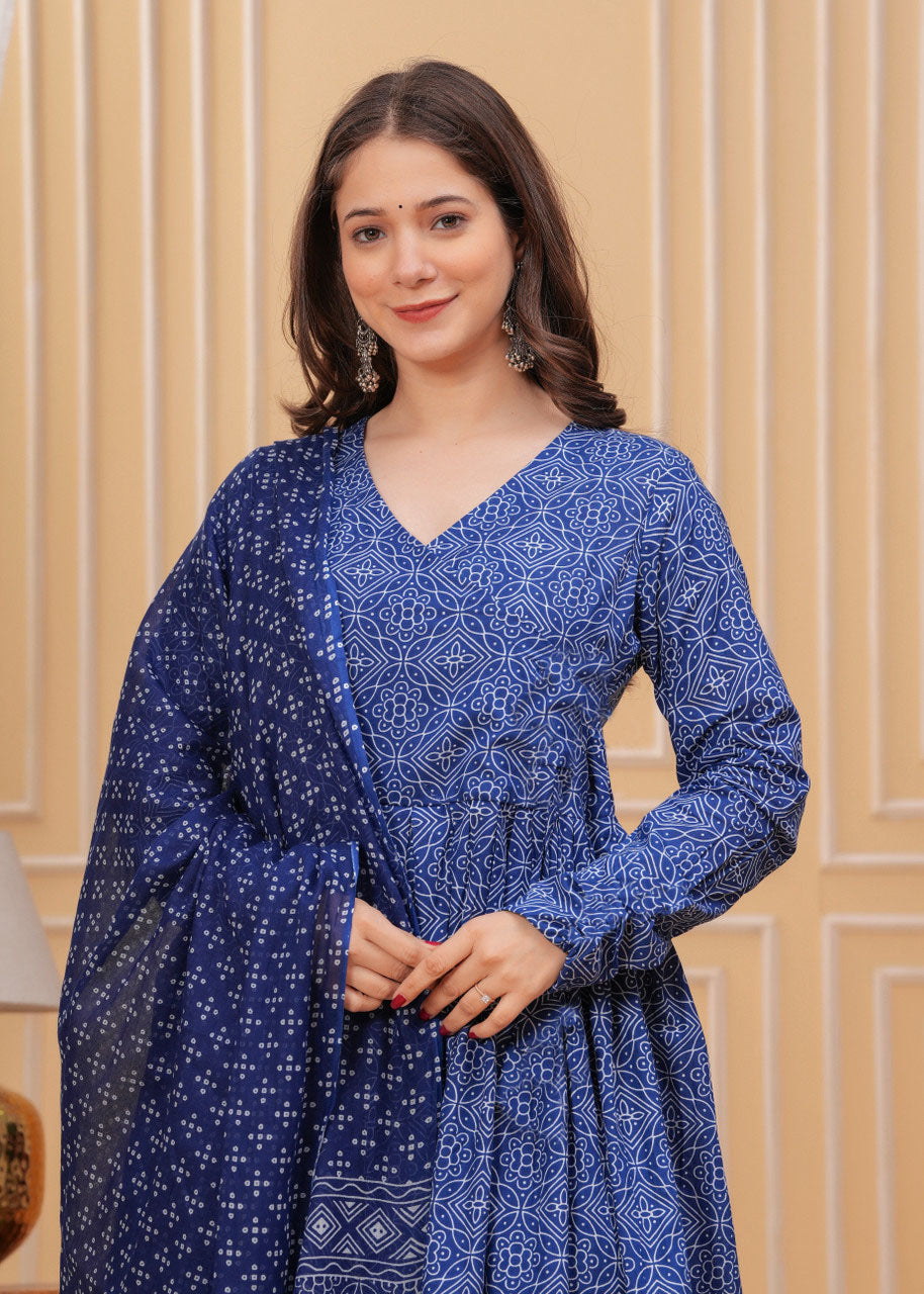 Jyoti Fashion Women's Blue Rayon Printed Designer Kurta Set with Dupatta - Distacart