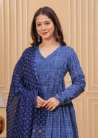 Jyoti Fashion Women's Blue Rayon Printed Designer Kurta Set with Dupatta - Distacart