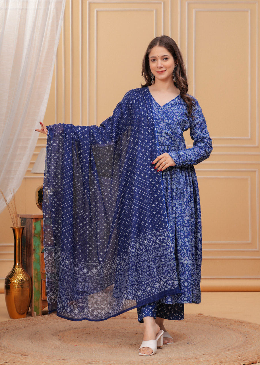 Jyoti Fashion Women's Blue Rayon Printed Designer Kurta Set with Dupatta - Distacart