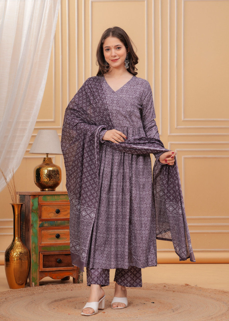 Jyoti Fashion Women's Wine Rayon Printed Designer Kurta Set with Dupatta - Distacart
