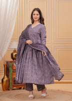 Jyoti Fashion Women's Wine Rayon Printed Designer Kurta Set with Dupatta - Distacart