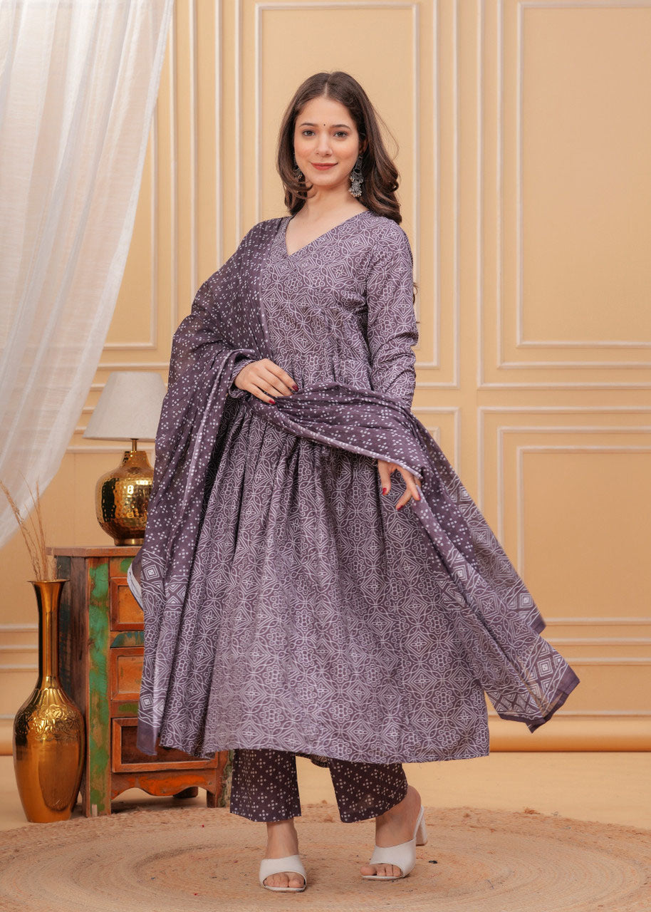Jyoti Fashion Women's Wine Rayon Printed Designer Kurta Set with Dupatta - Distacart