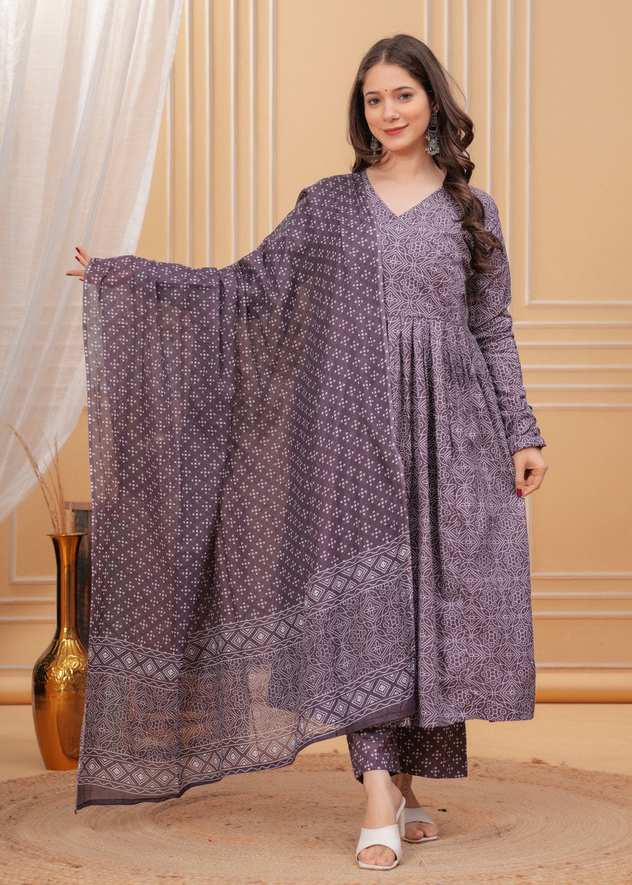 Jyoti Fashion Women's Wine Rayon Printed Designer Kurta Set with Dupatta - Distacart