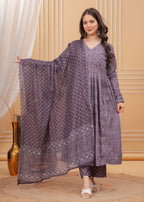 Jyoti Fashion Women's Wine Rayon Printed Designer Kurta Set with Dupatta - Distacart
