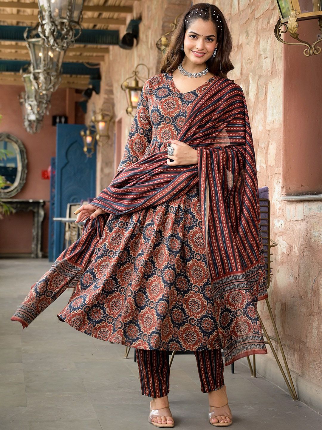 Jyoti Fashion Women's Maroon Rayon Printed Designer Kurta Set with Dupatta - Distacart