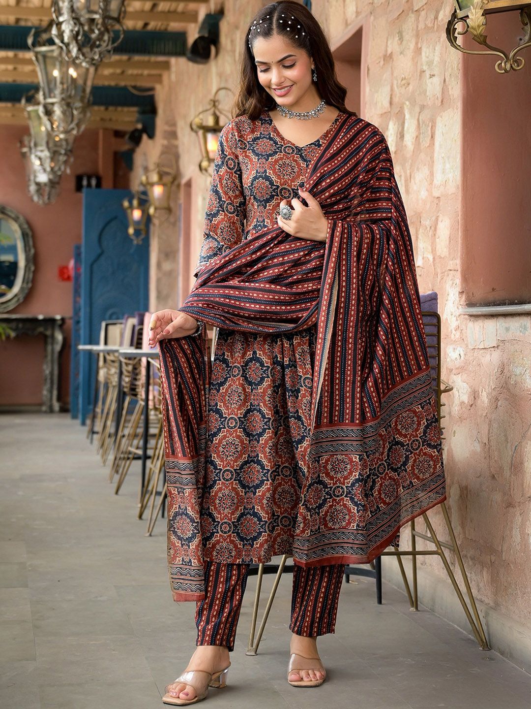 Jyoti Fashion Women's Maroon Rayon Printed Designer Kurta Set with Dupatta - Distacart