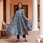 Jyoti Fashion Women's Navy Blue Rayon Printed Designer Kurta Set with Dupatta - Distacart