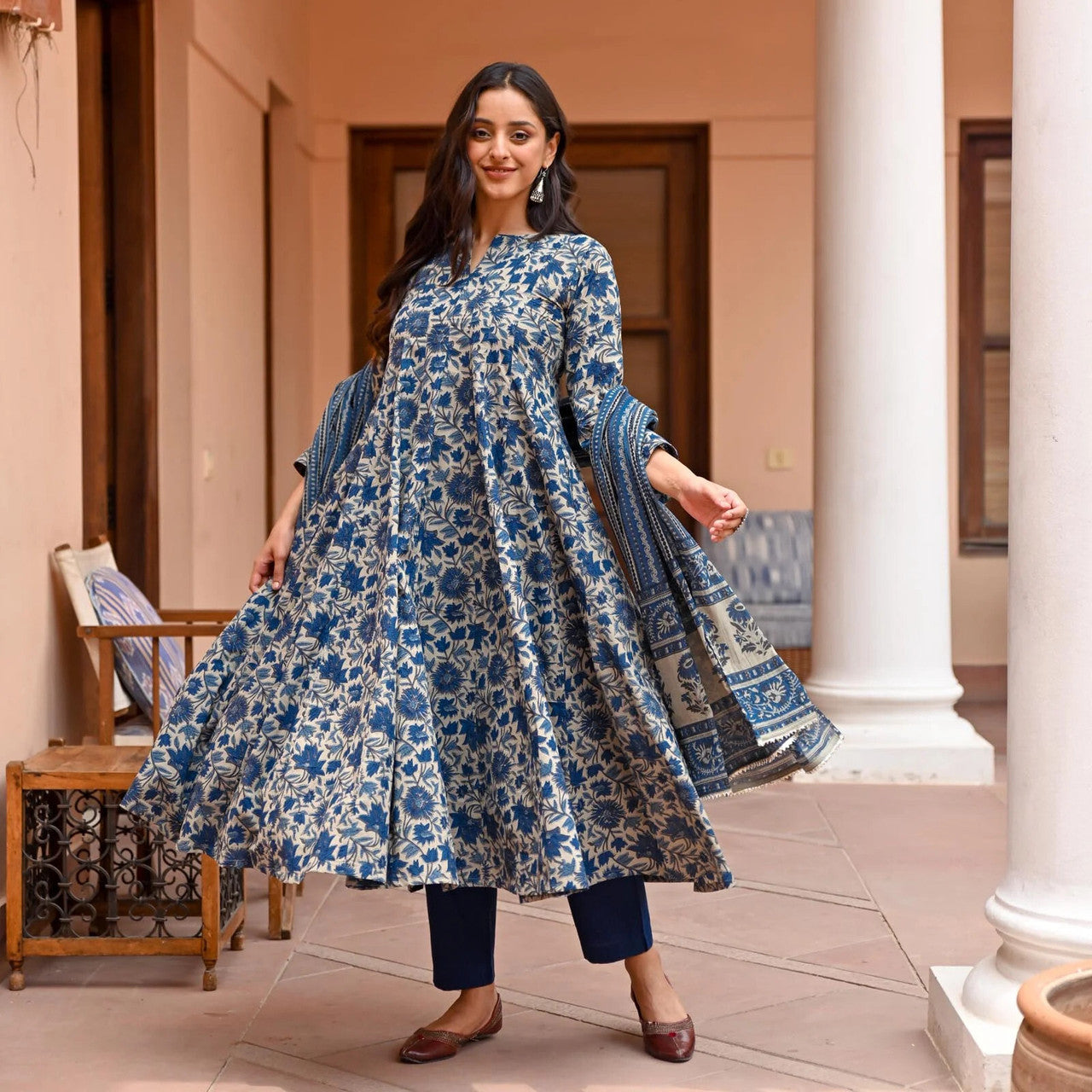 Jyoti Fashion Women's Navy Blue Rayon Printed Designer Kurta Set with Dupatta - Distacart