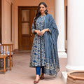 Jyoti Fashion Women's Navy Blue Rayon Printed Designer Kurta Set with Dupatta - Distacart