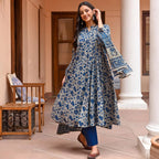 Jyoti Fashion Women's Navy Blue Rayon Printed Designer Kurta Set with Dupatta - Distacart