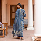 Jyoti Fashion Women's Navy Blue Rayon Printed Designer Kurta Set with Dupatta - Distacart