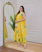 Jyoti Fashion Women's Yellow Rayon Printed Designer Kurta Set with Dupatta - Distacart