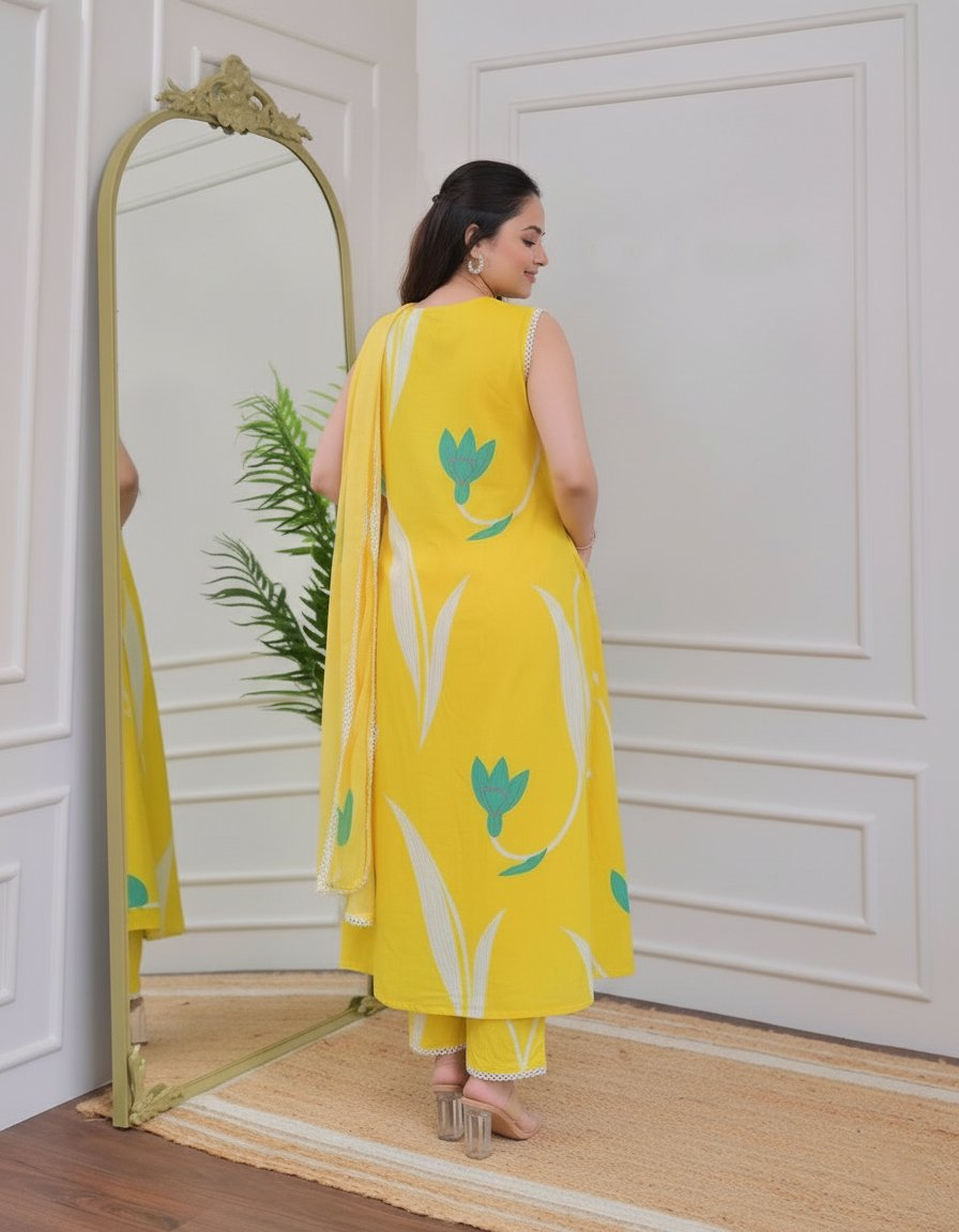 Jyoti Fashion Women's Yellow Rayon Printed Designer Kurta Set with Dupatta - Distacart