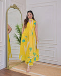 Jyoti Fashion Women's Yellow Rayon Printed Designer Kurta Set with Dupatta - Distacart