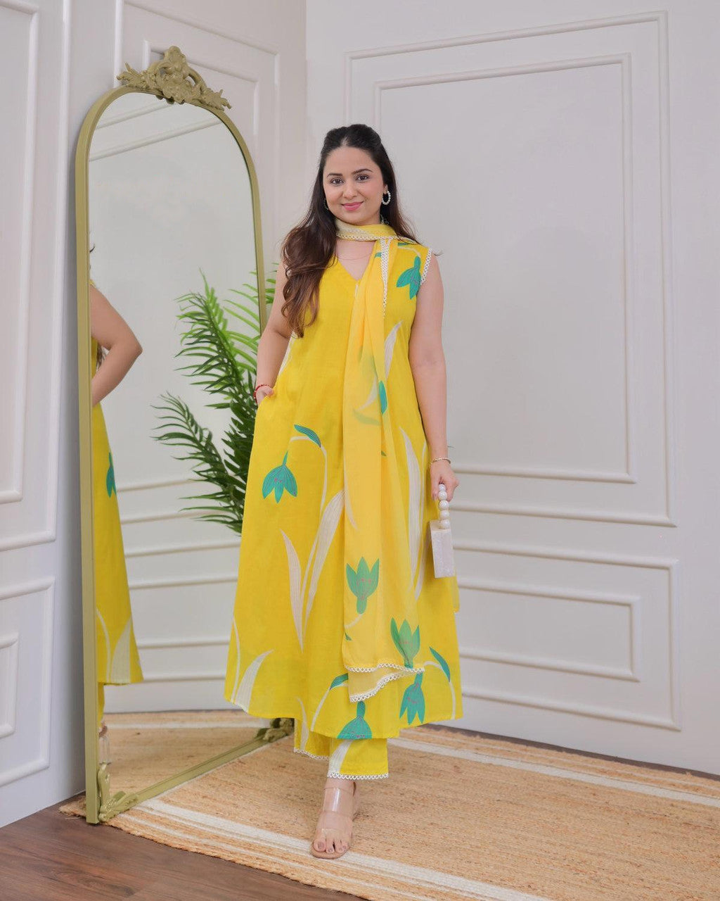 Jyoti Fashion Women's Yellow Rayon Printed Designer Kurta Set with Dupatta - Distacart