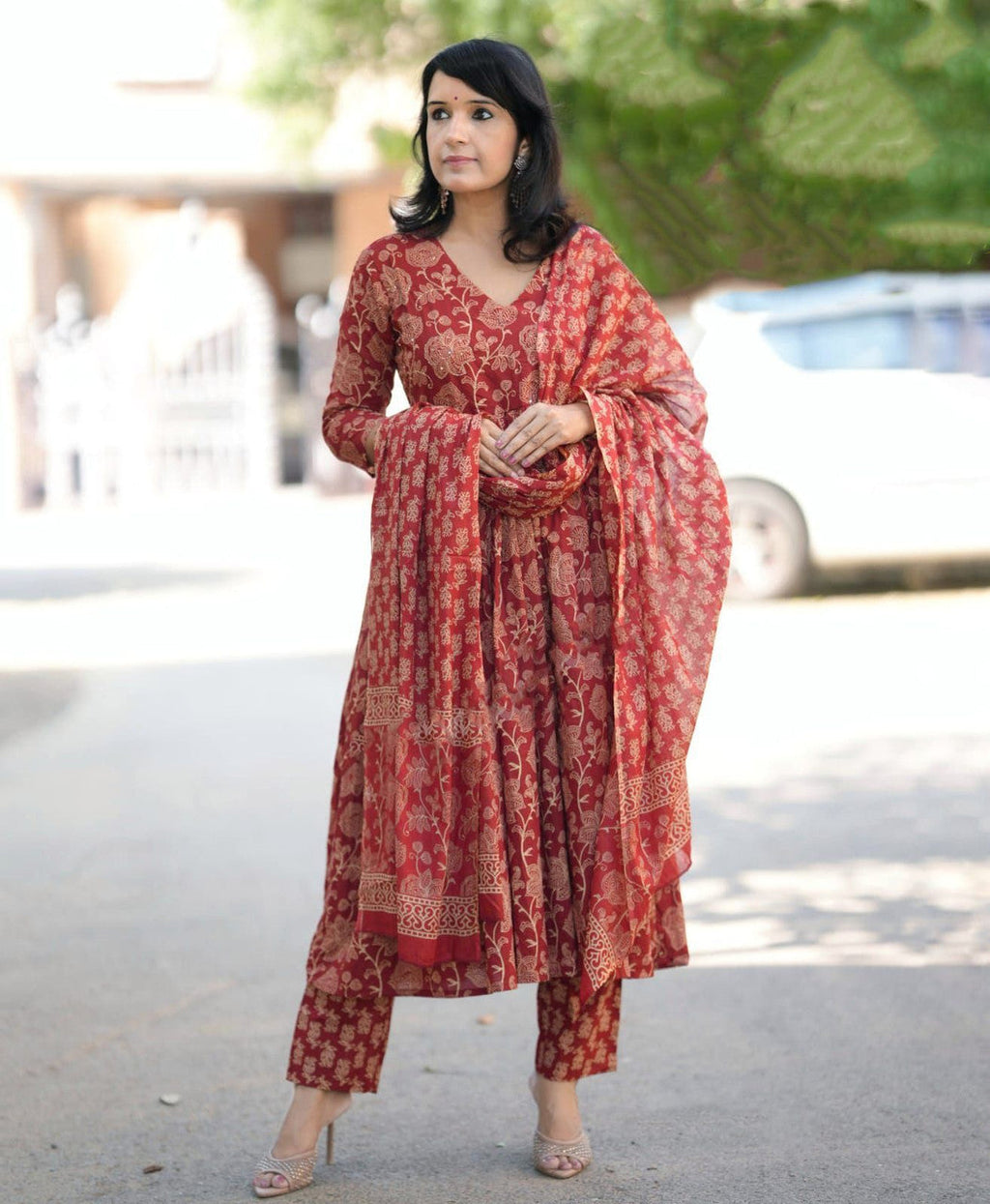Jyoti Fashion Women's Maroon Rayon Printed Designer Kurta Set with Dupatta - Distacart