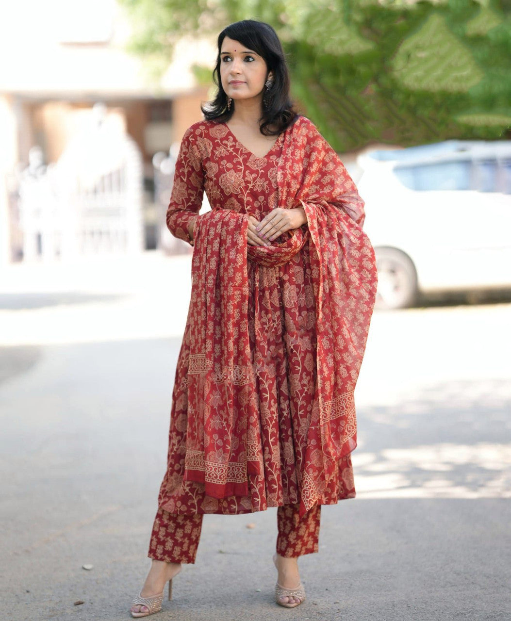 Jyoti Fashion Women's Maroon Rayon Printed Designer Kurta Set with Dupatta - Distacart