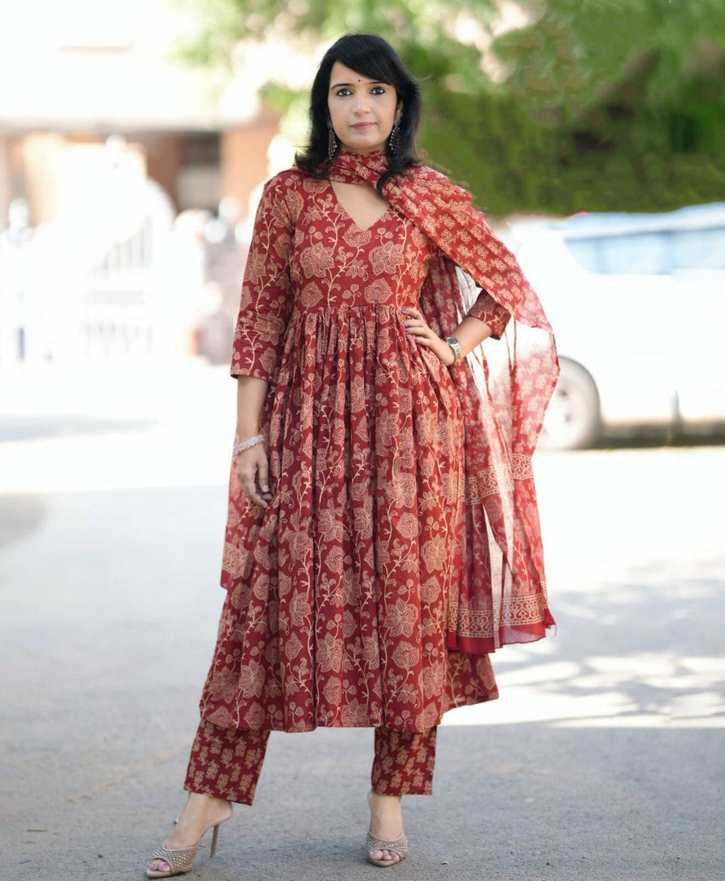 Jyoti Fashion Women's Maroon Rayon Printed Designer Kurta Set with Dupatta - Distacart
